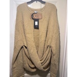 NWT Fashion Nova Tan Fuzzy Twist Front Sweater with Belt Detail Size 2X